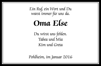 Traueranzeige von Oma Else von  Gießener Anzeiger