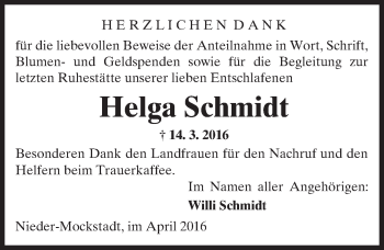 Traueranzeige von Helga Schmidt von  Sonntags Anzeiger