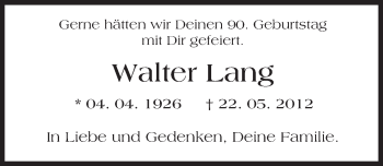 Traueranzeige von Walter Lang von  Wiesbaden komplett