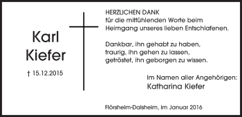 Traueranzeige von Karl Kiefer von  Wormser Zeitung