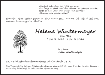 Traueranzeige von Helene Wintermeyer von  Wiesbaden komplett