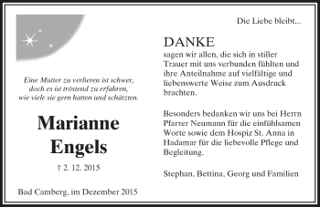 Traueranzeige von Marianne Engels von  Camberger Anzeiger