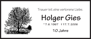 Traueranzeige von Holger Gies von Trauerportal Rhein Main Presse