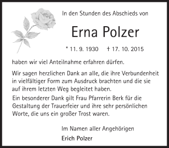 Traueranzeige von Erna Polzer von  GT am Sonntag