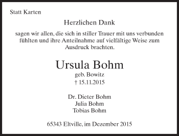 Traueranzeige von Ursula Bohm von  Wiesbaden komplett