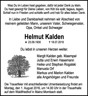 Traueranzeige von Helmut Kalden von Trauerportal Rhein Main Presse Traueranzeige von Helmut Kalden von Trauerportal Rhein Main Presse