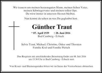 Traueranzeige von Günther Traut von  Camberger Anzeiger