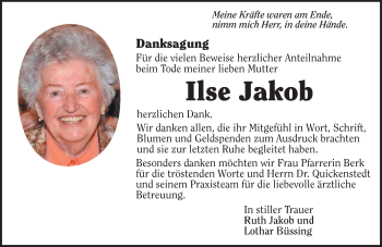 Traueranzeige von Ilse Jakob von  Gelnhäuser Tageblatt