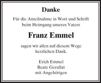 Traueranzeige von Franz Emmel von  Camberger Anzeiger