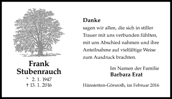 Traueranzeige von Frank Stubenrauch von  Wiesbaden komplett