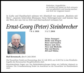 Traueranzeige von Ernst-Georg  Steinbrecher von Trauerportal Rhein Main Presse