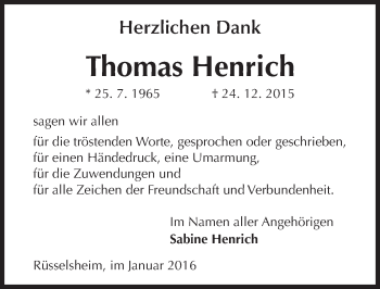 Traueranzeige von Thomas Henrich von  Mainspitze Traueranzeige von Thomas Henrich von  Mainspitze