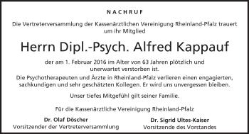 Traueranzeige von Alfred Kappauf von trauer.rmp.de