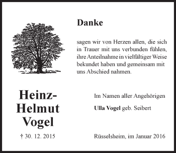 Traueranzeige von Heinz-Helmut Vogel von  Mainspitze Traueranzeige von Heinz-Helmut Vogel von  Mainspitze