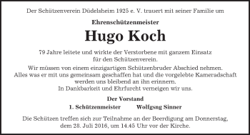 Traueranzeige von Hugo Koch von  Kreisanzeiger