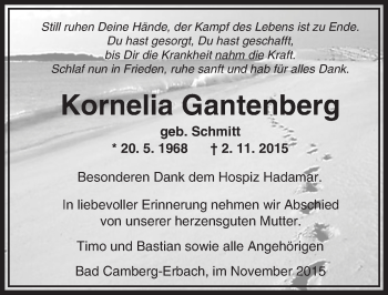 Traueranzeige von Kornelia Gantenberg von  Camberger Anzeiger