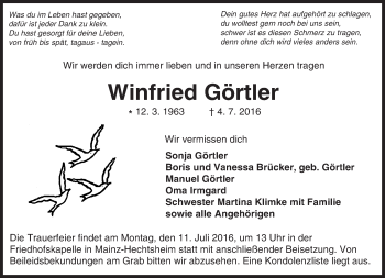 Traueranzeige von Winfried Görtler von Trauerportal Rhein Main Presse Traueranzeige von Winfried Görtler von Trauerportal Rhein Main Presse