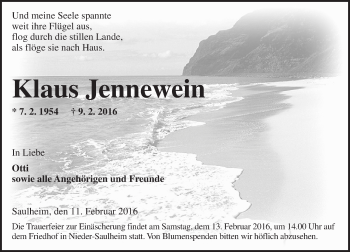 Traueranzeige von Klaus Jennewein von  Wormser Zeitung