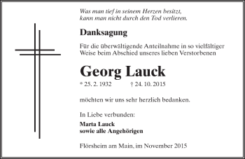 Traueranzeige von Georg Lauck von  Mainspitze