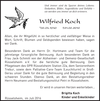 Traueranzeige von Wilfried Koch von Trauerportal Rhein Main Presse
