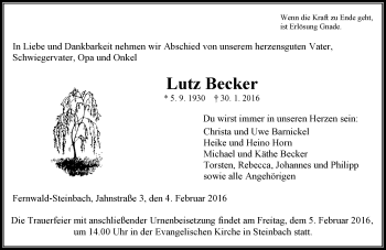 Traueranzeige von Lutz Becker von  Gießener Anzeiger