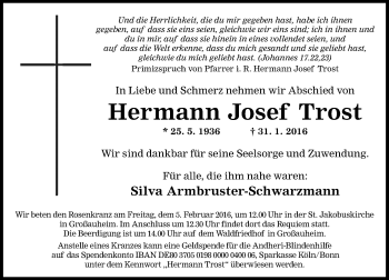 Traueranzeige von Hermann Josef Trost von  Gelnhäuser Tageblatt