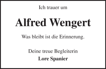 Traueranzeige von Alfred Wengert von  Allgemeine Zeitung Mainz