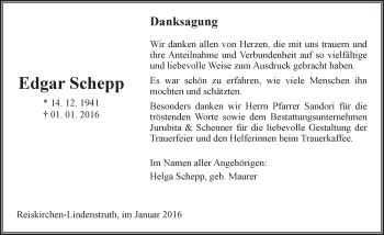 Traueranzeige von Edgar Schepp von  Gießener Anzeiger