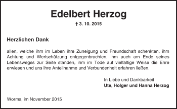 Traueranzeige von Edelbert Herzog von  Wormser Zeitung