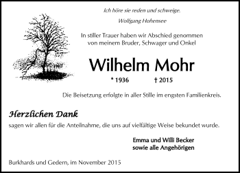Traueranzeige von Wilhelm Mohr von  Sonntags Anzeiger