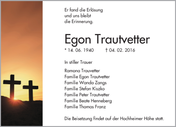 Traueranzeige von Egon Trautvetter von  Wormser Zeitung