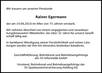 Traueranzeige von Rainer Egermann von Trauerportal Rhein Main Presse