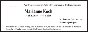 Traueranzeige von Marianne Koch von  Wiesbaden komplett