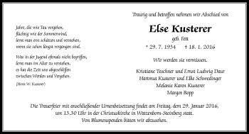 Traueranzeige von Else Kusterer von  Gießener Anzeiger