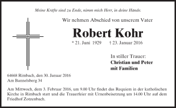 Traueranzeige von Robert Kohr von  Bürstädter Zeitung