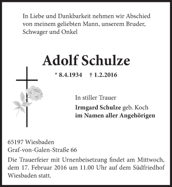 Traueranzeige von Adolf Schulze von  Wiesbaden komplett