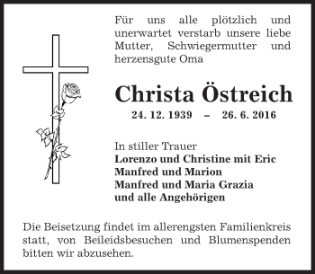 Traueranzeige von Christa Östreich von  Kreisanzeiger