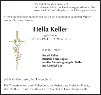 Traueranzeige von Hella Keller von Trauerportal Echo Online