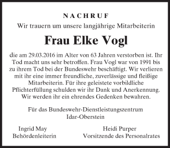 Traueranzeige von Elke Vogl von trauer.rmp.de
