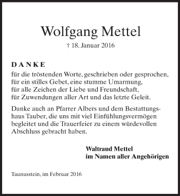 Traueranzeige von Wolfgang Mettel von  Wiesbaden komplett