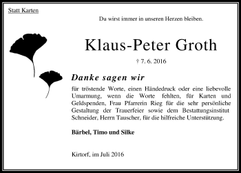 Traueranzeige von Klaus-Peter Groth von  OK Oberhessen Kurier