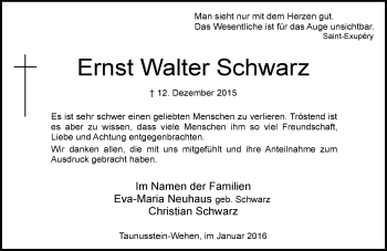 Traueranzeige von Ernst Walter Schwarz von  Wiesbaden komplett