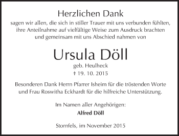 Traueranzeige von Ursula Döll von  Sonntags Anzeiger