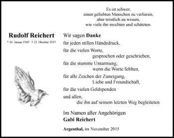 Traueranzeige von Rudolf Reichert von  Landskrone
