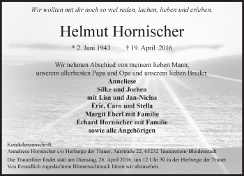 Traueranzeige von Helmut Hornischer von  Wiesbaden komplett