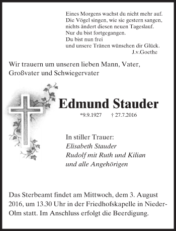 Traueranzeige von Edmund Stauder von Trauerportal Rhein Main Presse