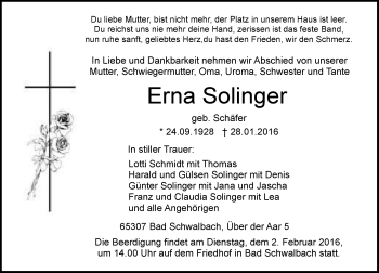 Traueranzeige von Erna Solinger von  Wiesbaden komplett