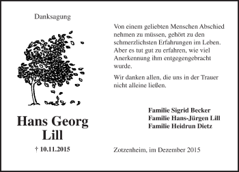 Traueranzeige von Hans Georg Lill von  Allgemeine  Zeitung Ingelheim-Bingen