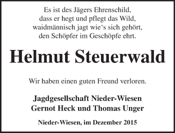 Traueranzeige von Helmut Steuerwald von  Allgemeine Zeitung Alzey
