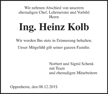 Traueranzeige von Heinz Kolb von  Landskrone
